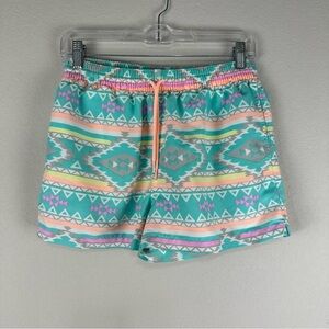 Chubbies Teal Aztec En Fuego Print Swim Trunks Size Small 2.5” Inseam